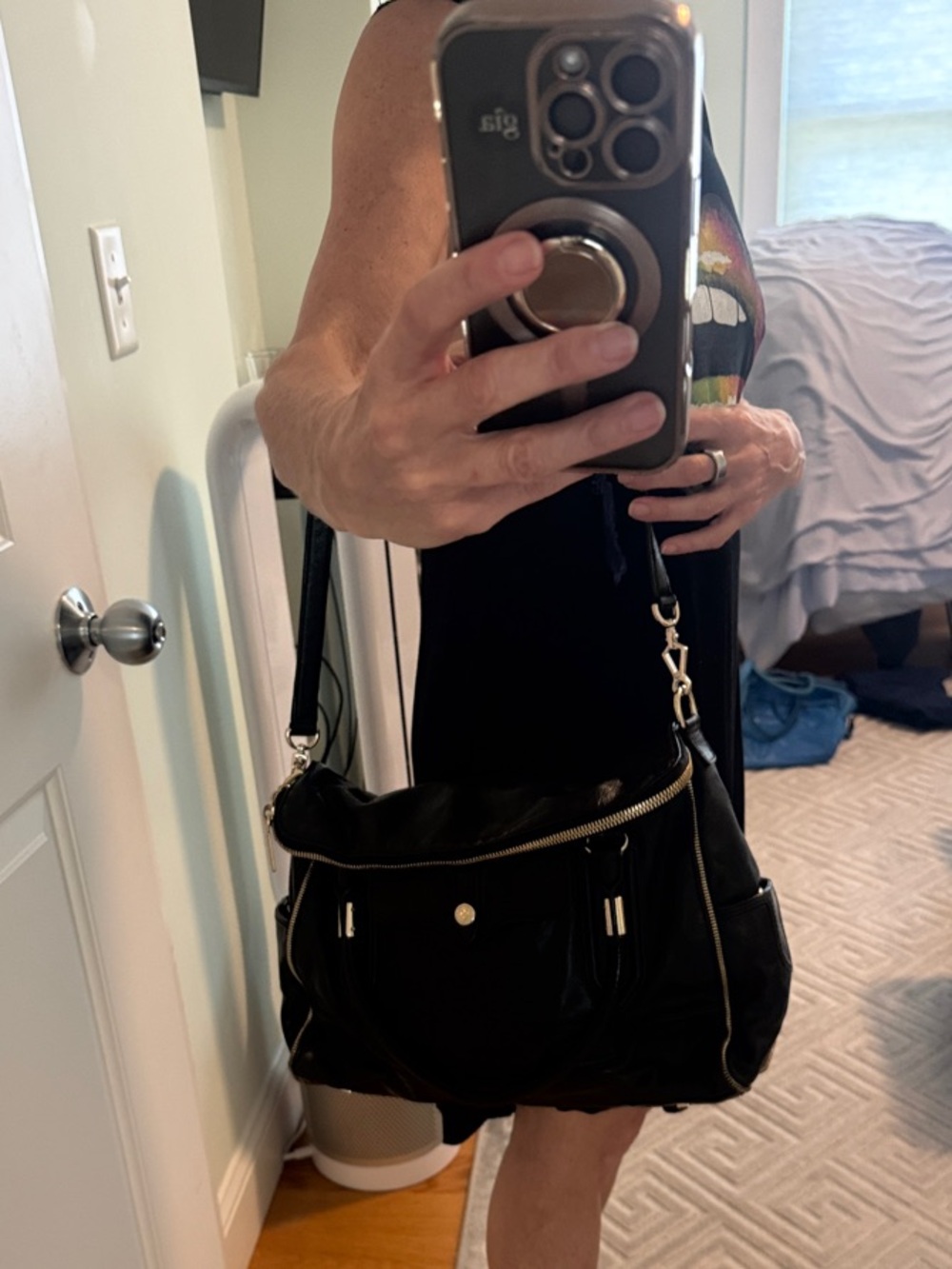 Rebecca Minkoff Black Leather Fold-Over Satchel with Gold Hardware - Picture 8 of 10
